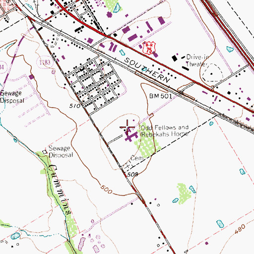 Topographic Map of Old Fellows and Rebekahs Home, TX
