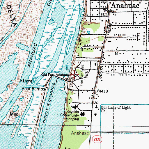 Topographic Map of Old Fort Anahuac, TX