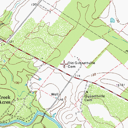 Topographic Map of Old Gussettville Cemetery, TX