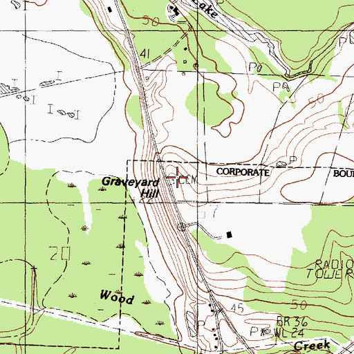 Topographic Map of Old Hardin Cemetery, TX