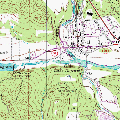 Topographic Map of Lake Old Ingram, TX