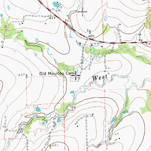 Topographic Map of Old Moulton Cemetery, TX