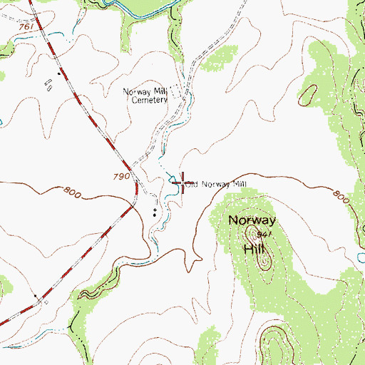 Topographic Map of Old Norway Mill, TX