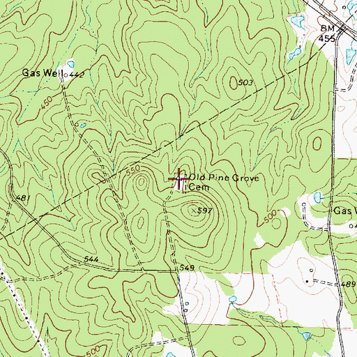 Topographic Map of Old Pine Grove Cemetery, TX