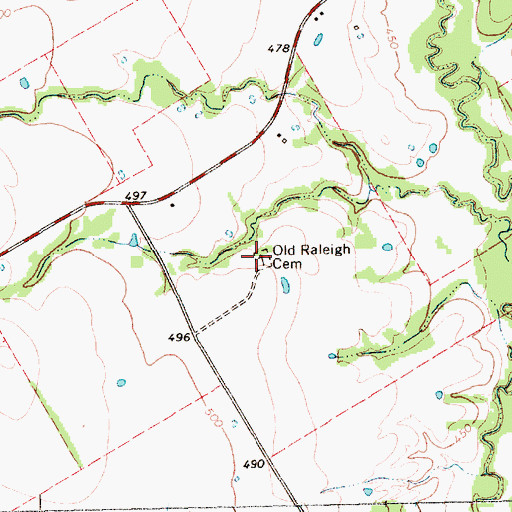 Topographic Map of Old Raleigh Cemetery, TX
