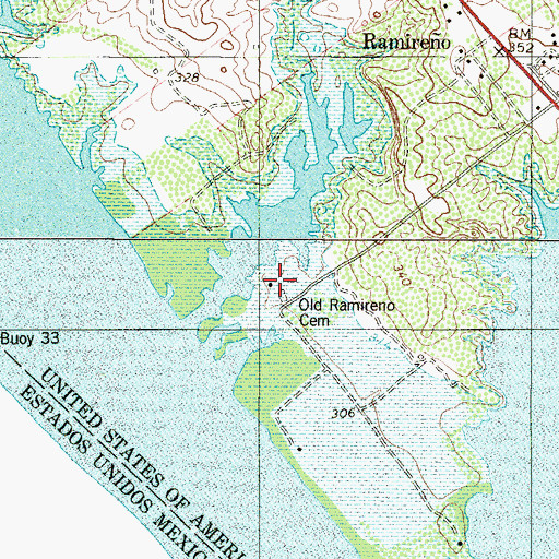 Topographic Map of Old Raotireno Cemetery, TX