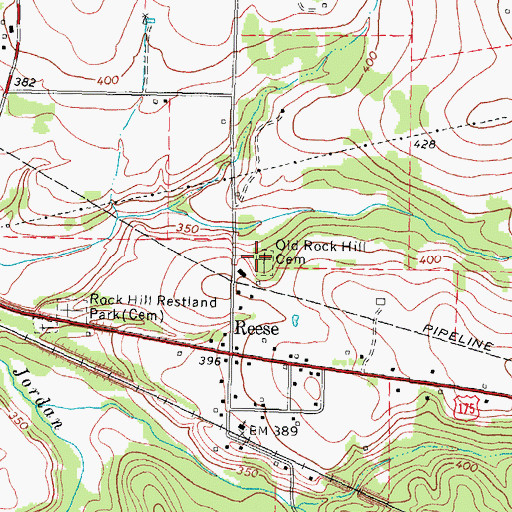 Topographic Map of Old Rock Hill Cemetery, TX