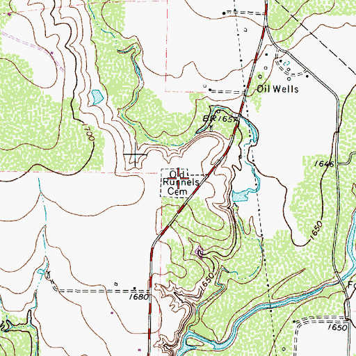 Topographic Map of Old Runnels Cemetery, TX