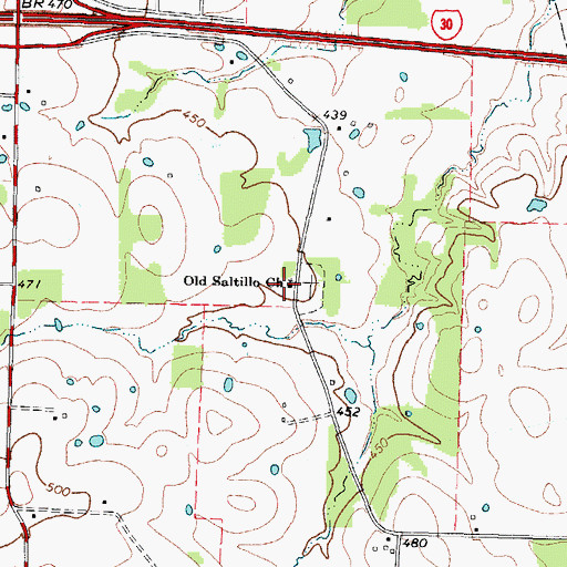 Topographic Map of Old Saltillo Church, TX