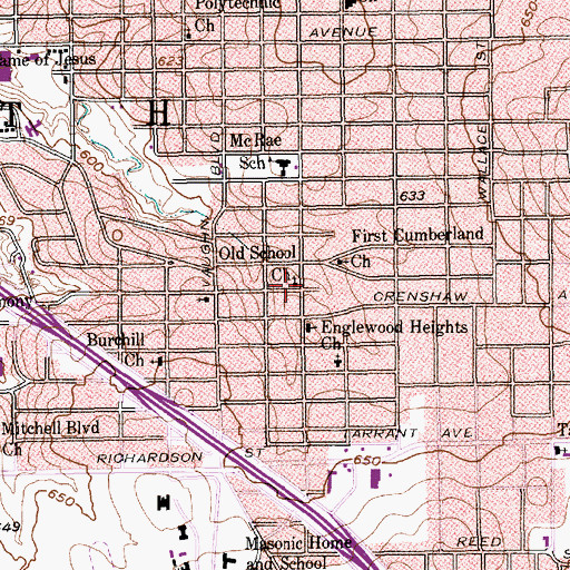 Topographic Map of Old School Church, TX