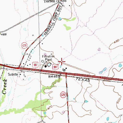 Topographic Map of Old Terrell City Lake, TX