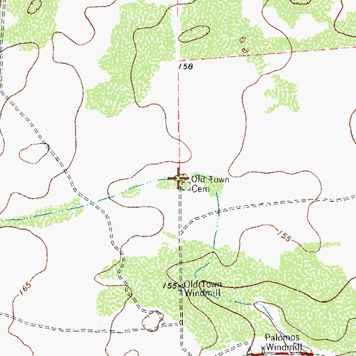 Topographic Map of Old Town Cemetery, TX