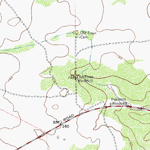 Topographic Map of Old Town Windmill, TX
