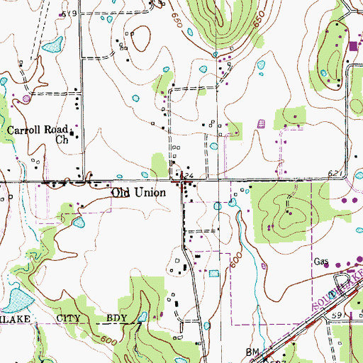 Topographic Map of Old Union, TX