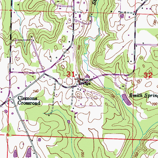 Topographic Map of Hartselle Natural Bridge, AL