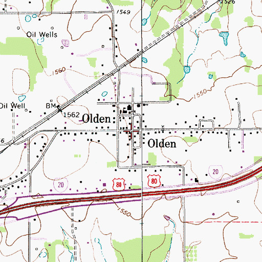 Topographic Map of Olden, TX