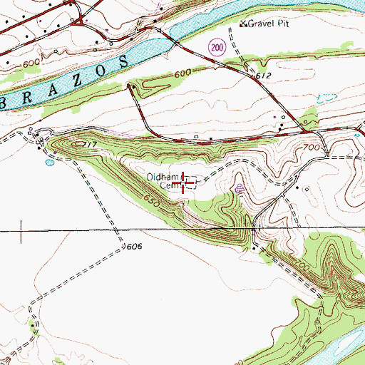 Topographic Map of Oldham Cemetery, TX