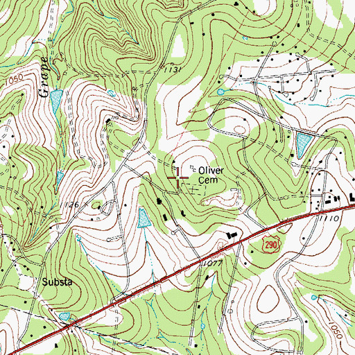 Topographic Map of Oliver Cemetery, TX