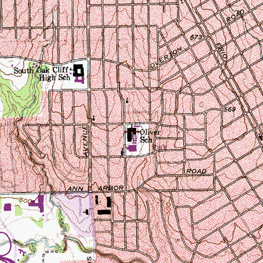 Topographic Map of Oliver School, TX