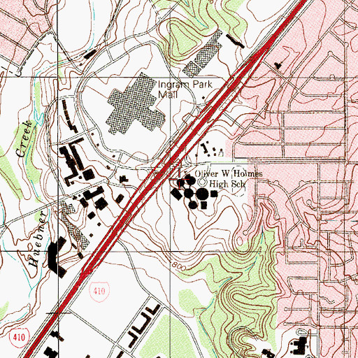 Topographic Map of Oliver W Holmes High School, TX