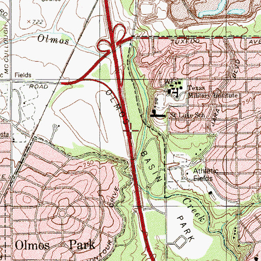 Topographic Map of Olmos Basin Park, TX