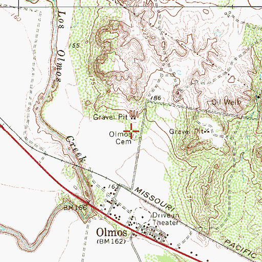 Topographic Map of Olmos Cemetery, TX