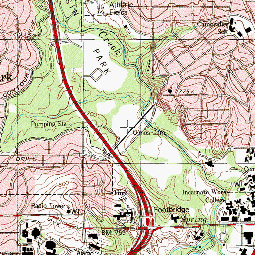 Topographic Map of Olmos Dam, TX