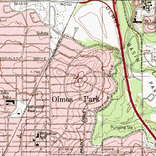 Topographic Map of Olmos Park, TX