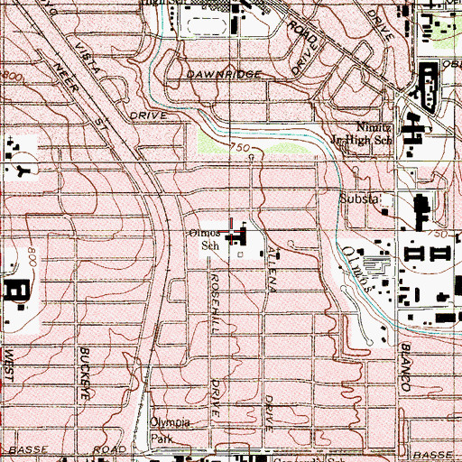 Topographic Map of Olmos School, TX