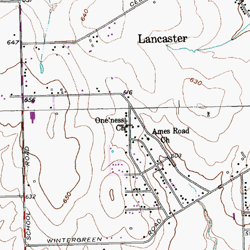 Topographic Map of One'ness Church, TX