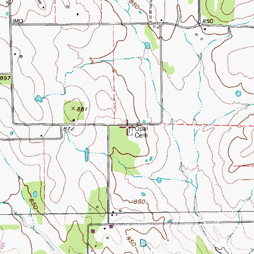 Topographic Map of Opal Cemetery, TX