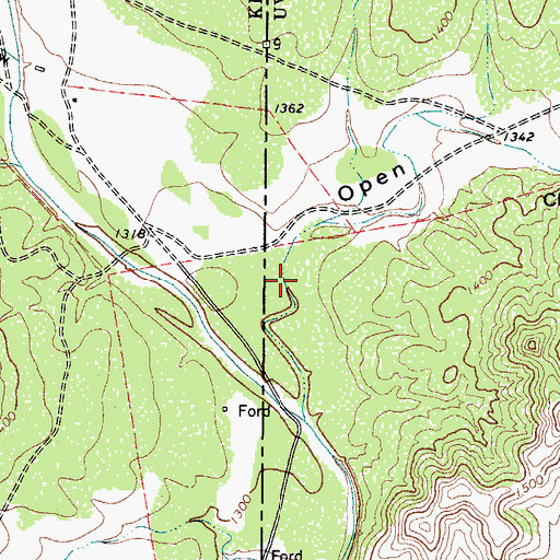 Topographic Map of Open Hollow, TX