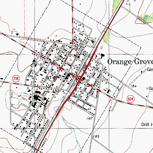 Topographic Map of Orange Grove, TX