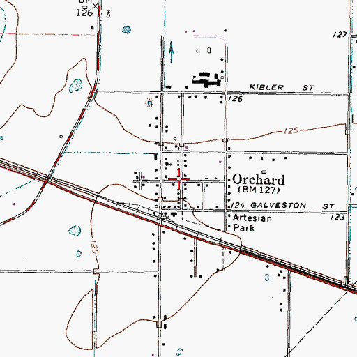 Topographic Map of Orchard, TX