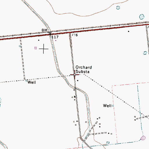 Topographic Map of Orchard Substation, TX