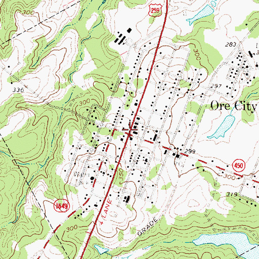 Topographic Map of Ore City, TX