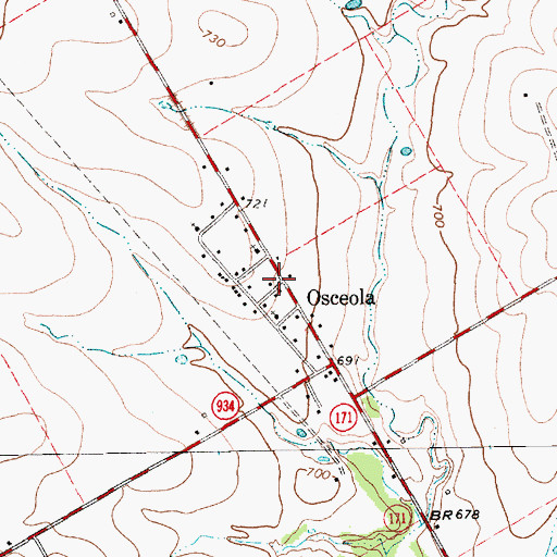 Topographic Map of Osceola, TX