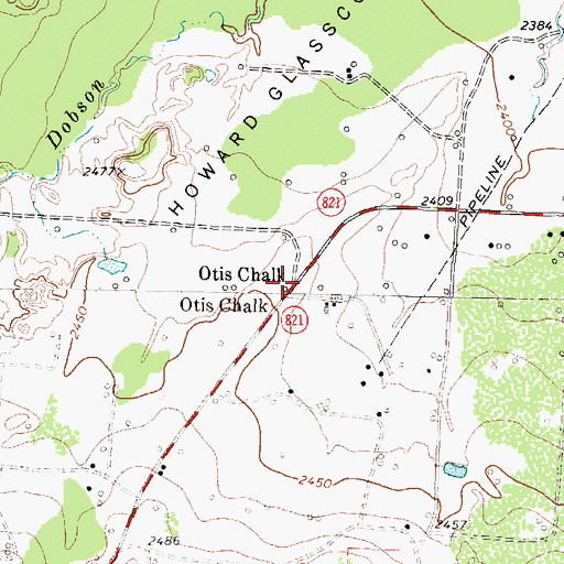 Topographic Map of Otis Chalk, TX
