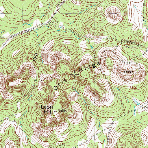 Topographic Map of Otis Ridge, TX