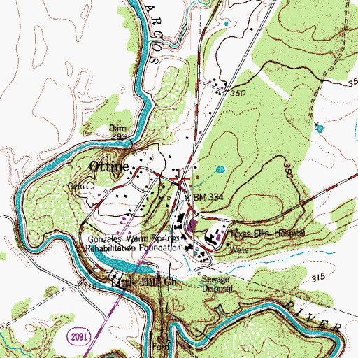 Topographic Map of Ottine, TX