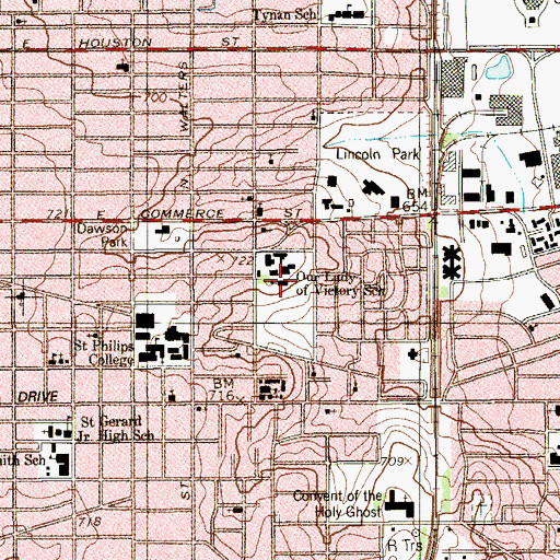 Topographic Map of Our Lady of Victory School, TX