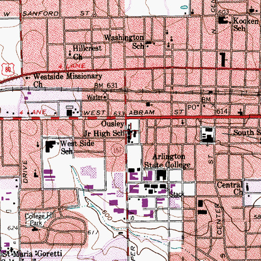 Topographic Map of Ousley Junior High School, TX