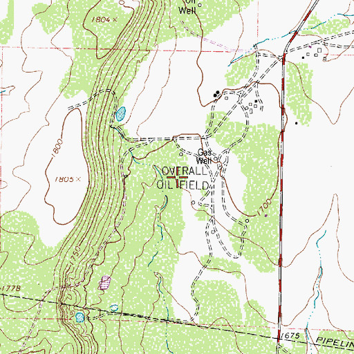 Topographic Map of Overall Oil Field, TX