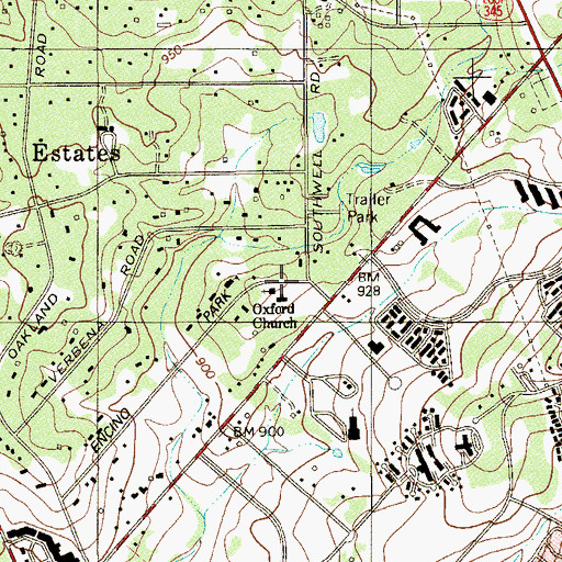 Topographic Map of Oxford Church, TX