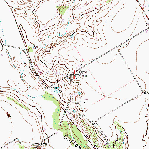 Topographic Map of Ozro Cemetery, TX