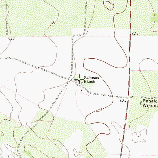 Topographic Map of Palomas Ranch, TX