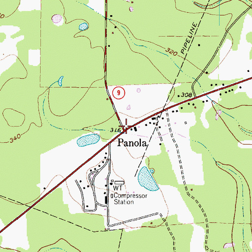 Topographic Map of Panola, TX