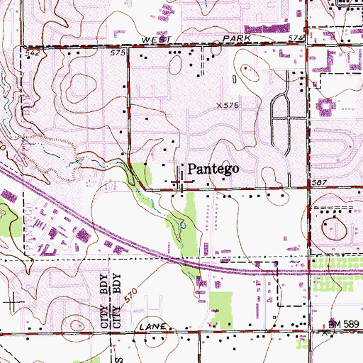 Topographic Map of Pantego, TX