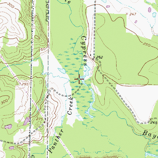 Topographic Map of Panther Creek, TX