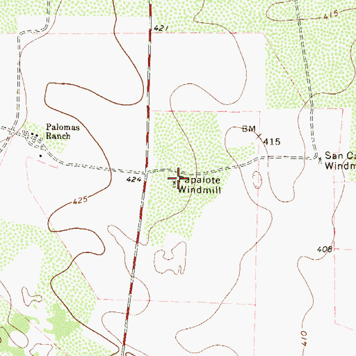 Topographic Map of Papalote Windmill, TX